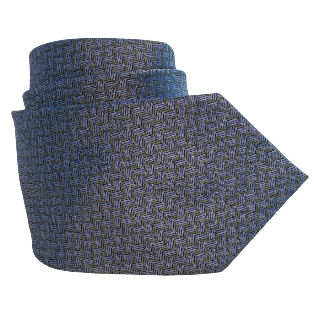 Gerardo Molino Necktie Men OS Blue Green Designer Chevron Geometric 100% Silk